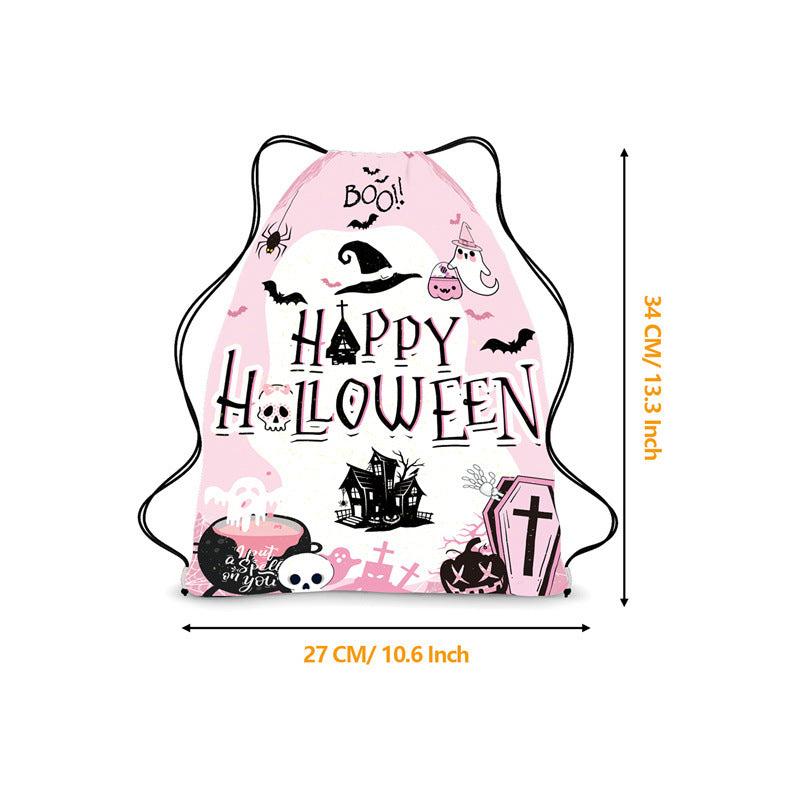 Halloween Drawstring Backpack Ghost Skull Elf Print Bag
