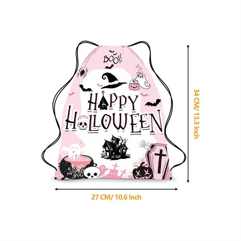 Halloween Drawstring Backpack Ghost Skull Elf Print Bag