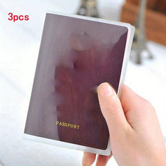 3pcs Thick Transparent Frosted Passport Holder Waterproof Dustproof