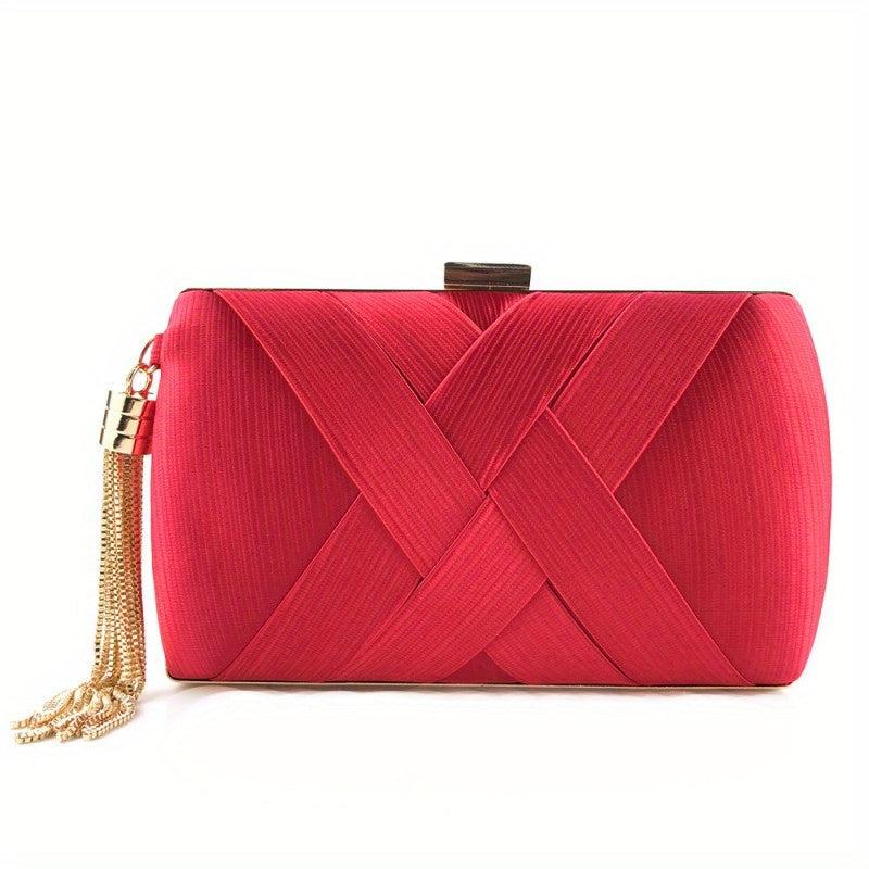 Tassel Decor Evening Clutch Bag Classic Silk Dinner Bag Women's Handbag & Purse