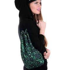 Leaves Print Drawstring Backpack Lightweight Versatile Sports Bag