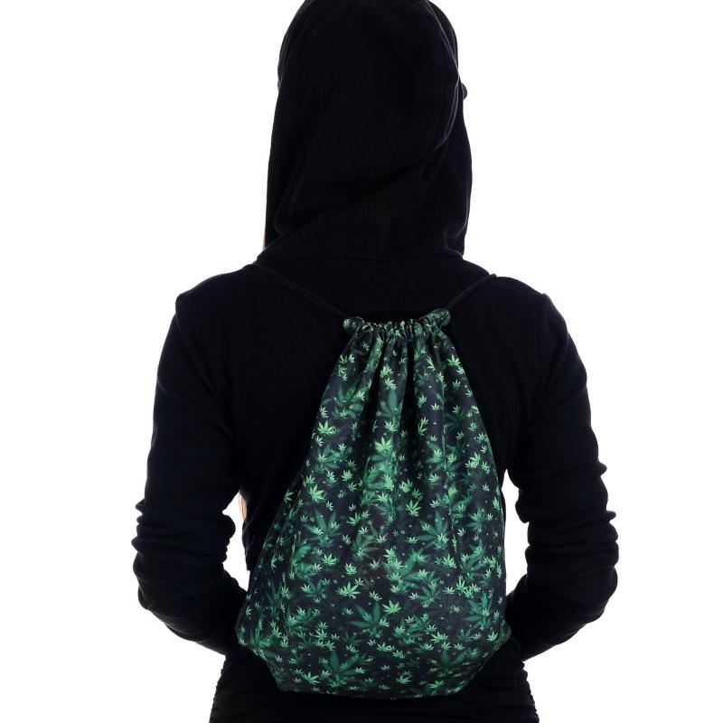 Leaves Print Drawstring Backpack Lightweight Versatile Sports Bag