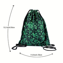 Leaves Print Drawstring Backpack Lightweight Versatile Sports Bag