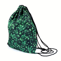 Leaves Print Drawstring Backpack Lightweight Versatile Sports Bag