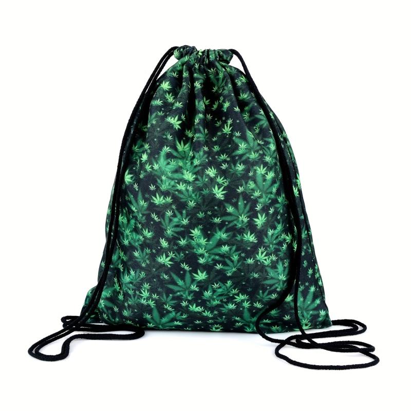 Leaves Print Drawstring Backpack Lightweight Versatile Sports Bag
