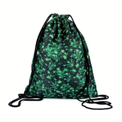 Leaves Print Drawstring Backpack Lightweight Versatile Sports Bag