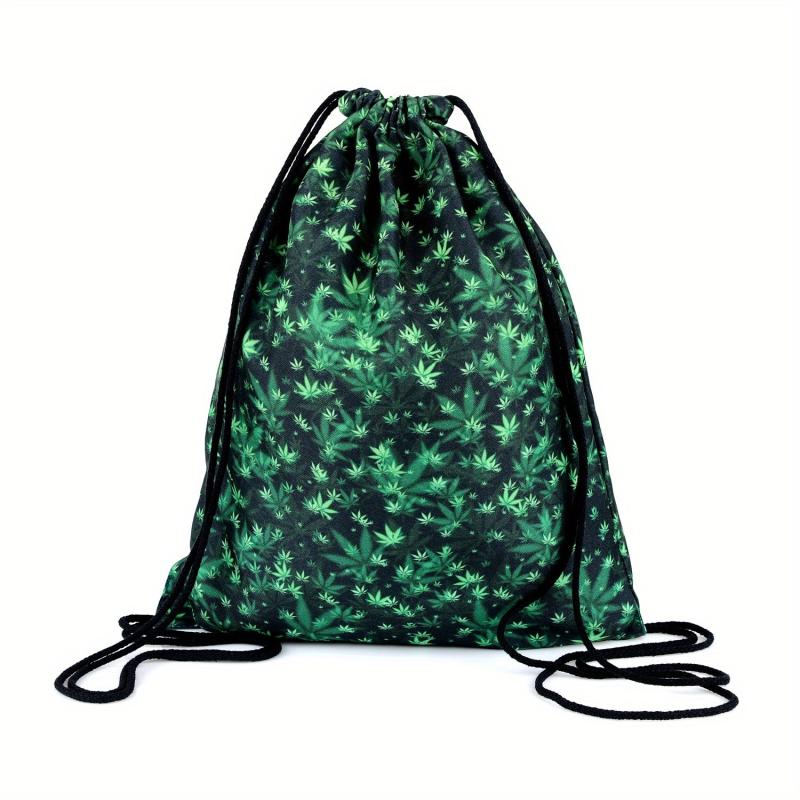 Leaves Print Drawstring Backpack Lightweight Versatile Sports Bag