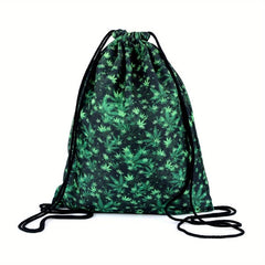 Leaves Print Drawstring Backpack Lightweight Versatile Sports Bag