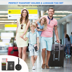 Leather Passport Holder & Luggage Tag Set for Family Travel