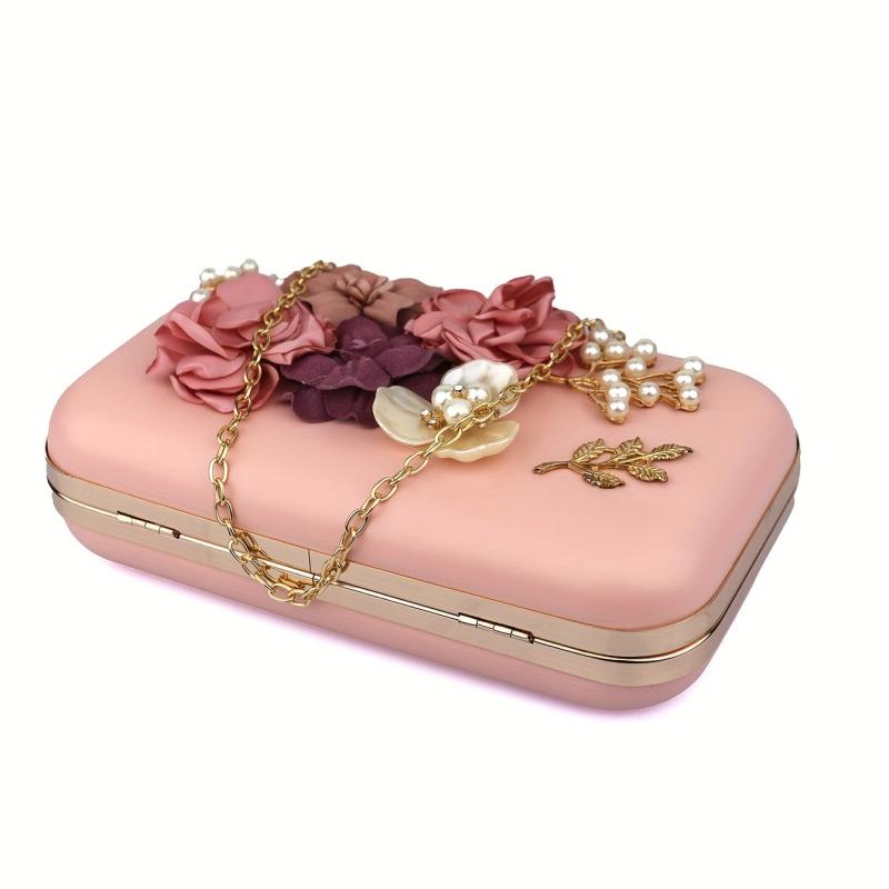 3D Flower Box Evening Bag Mini Clutch Wedding Bag Beaded Prom Purse