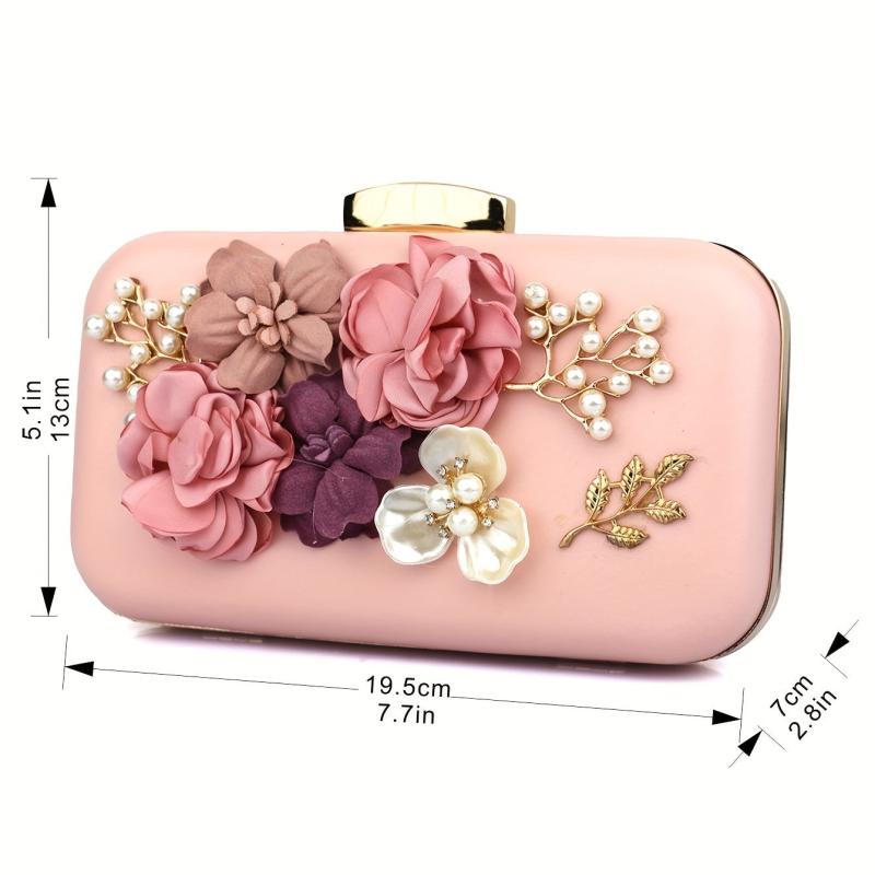 3D Flower Box Evening Bag Mini Clutch Wedding Bag Beaded Prom Purse
