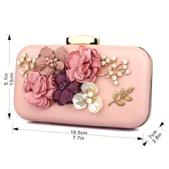 3D Flower Box Evening Bag Mini Clutch Wedding Bag Beaded Prom Purse