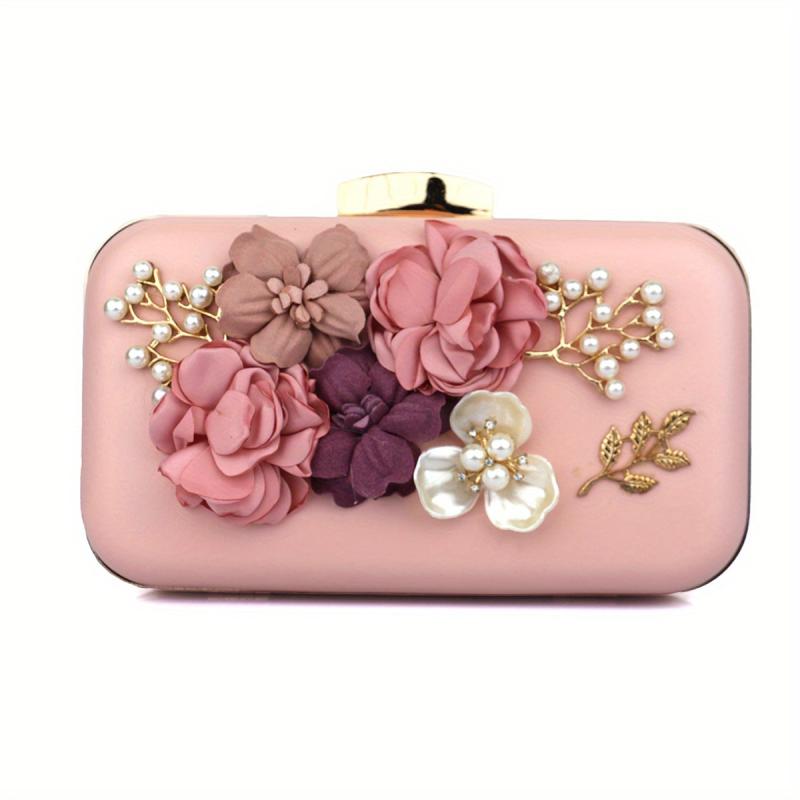 3D Flower Box Evening Bag Mini Clutch Wedding Bag Beaded Prom Purse