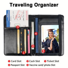 Business PU Leather Passport & Vaccine Card Holder