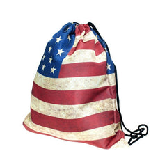 American Flag Print Backpack Lightweight Waterproof Drawstring Bag