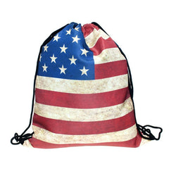 American Flag Print Backpack Lightweight Waterproof Drawstring Bag