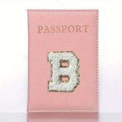 Letter Embroidered Passport Holders Initial Letter PU Leather Passport Holder