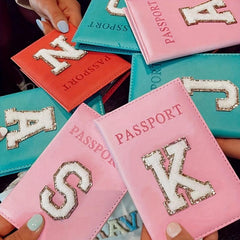 Letter Embroidered Passport Holders Initial Letter PU Leather Passport Holder