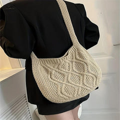 Knitted Shoulder Bag Large Capacity Solid Storage Bag