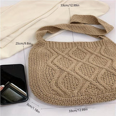 Knitted Shoulder Bag Large Capacity Solid Storage Bag