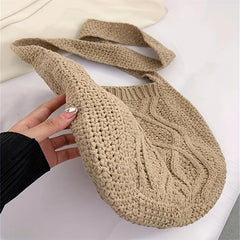 Knitted Shoulder Bag Large Capacity Solid Storage Bag