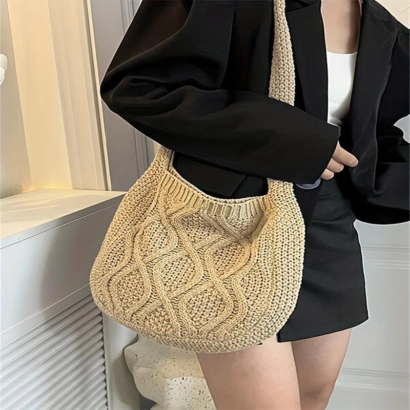 Knitted Shoulder Bag Large Capacity Solid Storage Bag