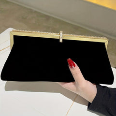 Velvet Rhinestone Clutch Purse for Wedding Prom Banquet