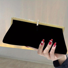 Velvet Rhinestone Clutch Purse for Wedding Prom Banquet