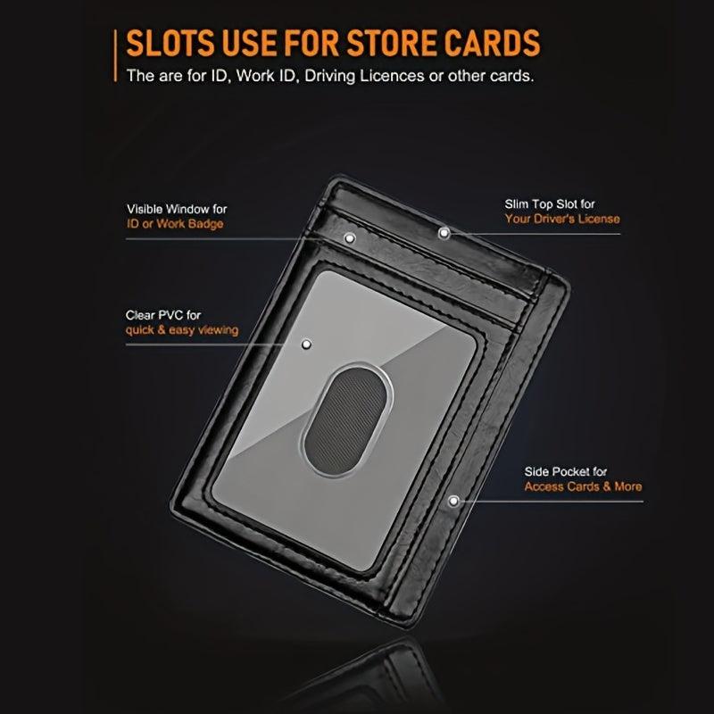 Slim Leather Mens Wallet RFID Blocking ID Window