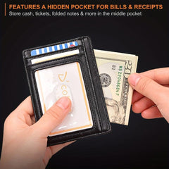 Slim Leather Mens Wallet RFID Blocking ID Window