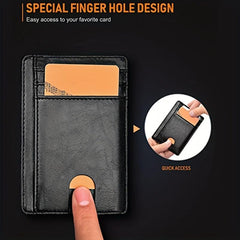Slim Leather Mens Wallet RFID Blocking ID Window