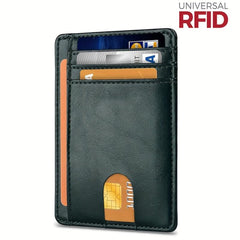 Slim Leather Mens Wallet RFID Blocking ID Window