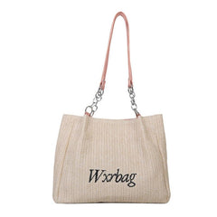 Boho Straw Woven Beach Bag with Letter Embroidery