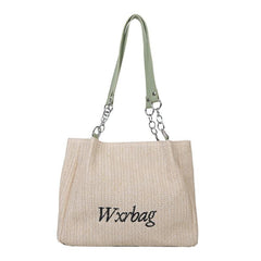 Boho Straw Woven Beach Bag with Letter Embroidery