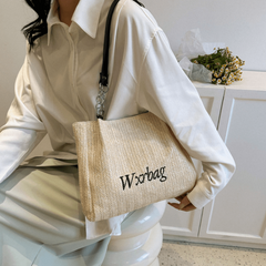Boho Straw Woven Beach Bag with Letter Embroidery