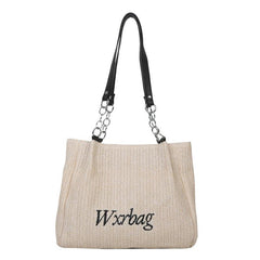 Boho Straw Woven Beach Bag with Letter Embroidery