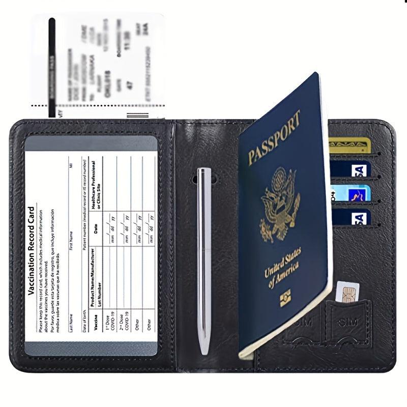 RFID Blocking PU Leather Passport Holder & Vaccine Card Holder Combo
