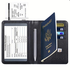 RFID Blocking PU Leather Passport Holder & Vaccine Card Holder Combo