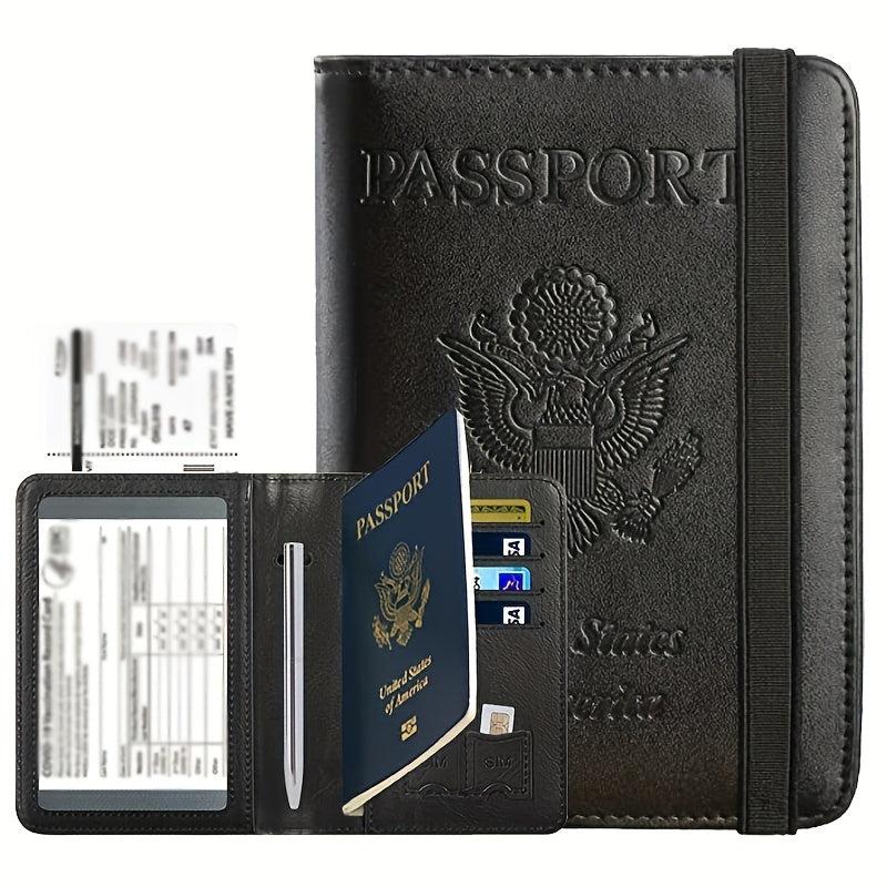 RFID Blocking PU Leather Passport Holder & Vaccine Card Holder Combo