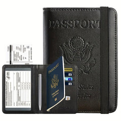 RFID Blocking PU Leather Passport Holder & Vaccine Card Holder Combo