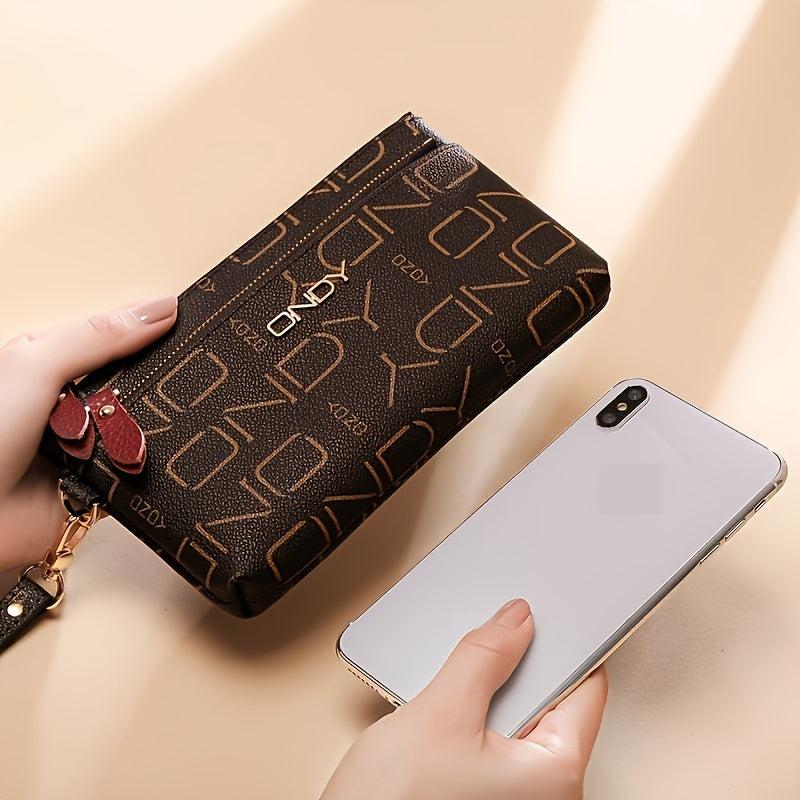 ONDY Letter Print Clutch Wallet Zipper Purse With Wristlet