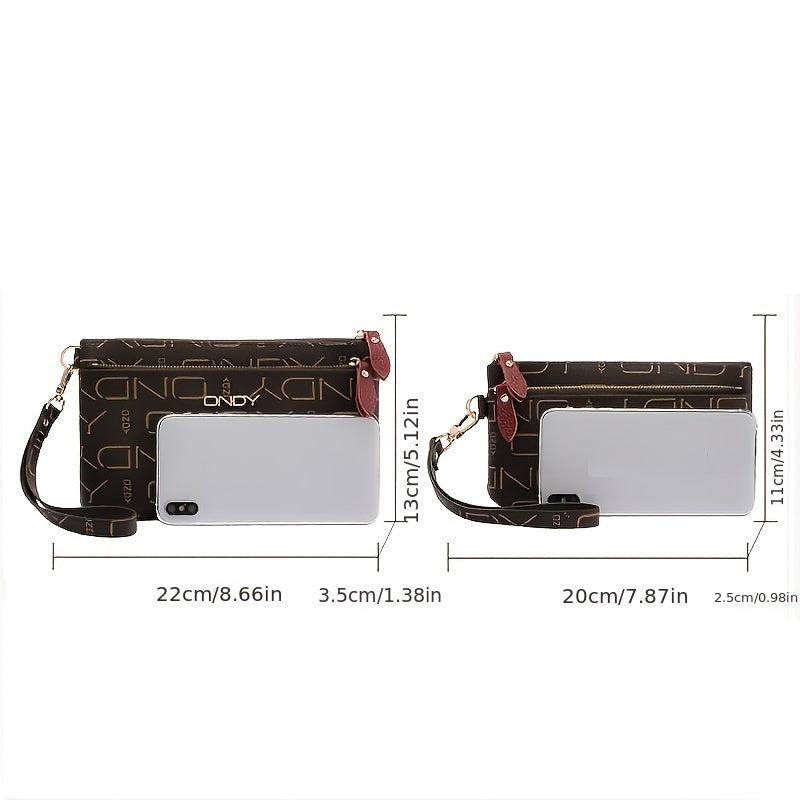 ONDY Letter Print Clutch Wallet Zipper Purse With Wristlet