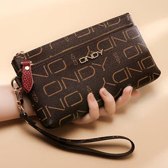 ONDY Letter Print Clutch Wallet Zipper Purse With Wristlet