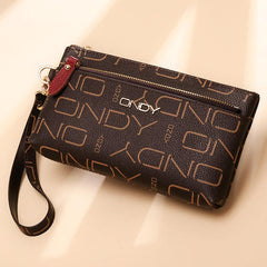 ONDY Letter Print Clutch Wallet Zipper Purse With Wristlet
