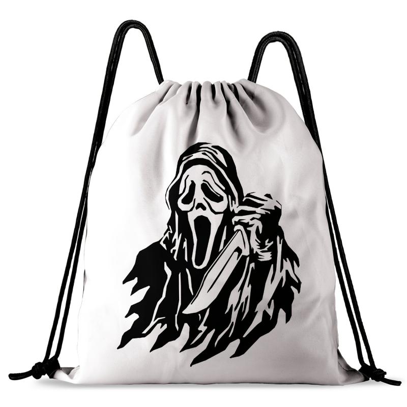Gothic Skull Drawstring Backpack Halloween Daypack Lightweight Knapsack