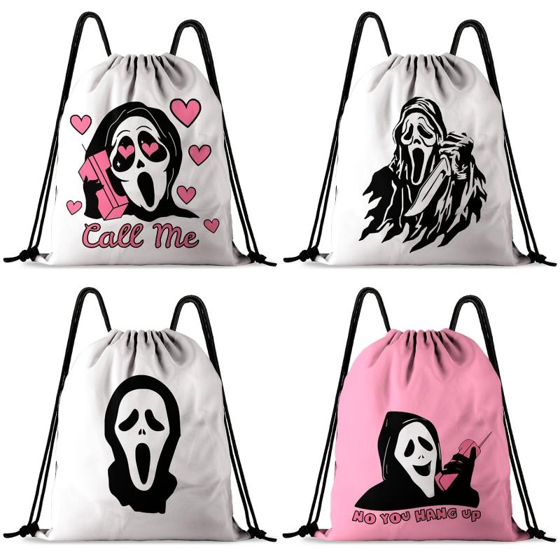 Gothic Skull Drawstring Backpack Halloween Daypack Lightweight Knapsack