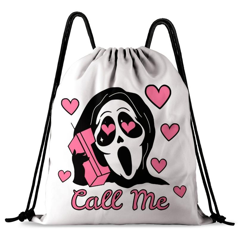 Gothic Skull Drawstring Backpack Halloween Daypack Lightweight Knapsack