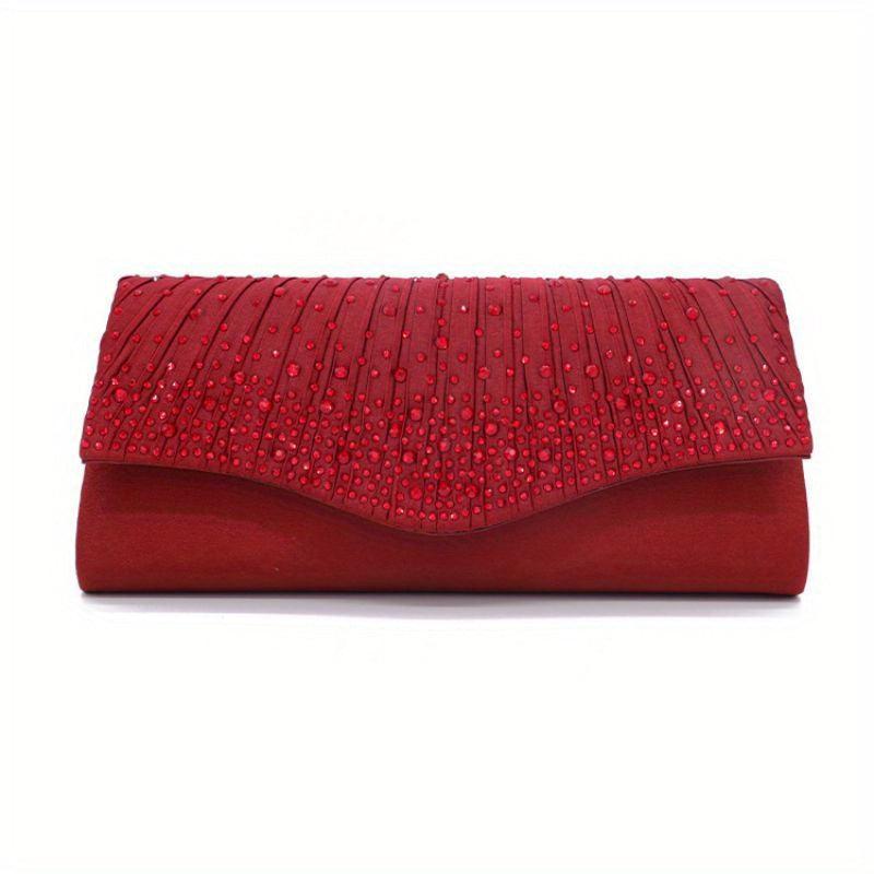 Glitter Rhinestone Evening Bag Ruched Clutch Purse Women's Handbags
