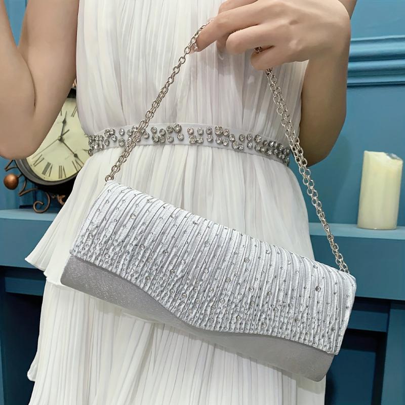 Glitter Rhinestone Evening Bag Ruched Clutch Purse Women's Handbags