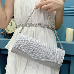 Glitter Rhinestone Evening Bag Ruched Clutch Purse Women's Handbags